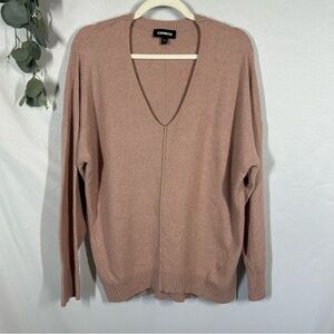 Express | Oversized V Neck Light Pink Sweater Soft Wool Blend Womens Size Medium
